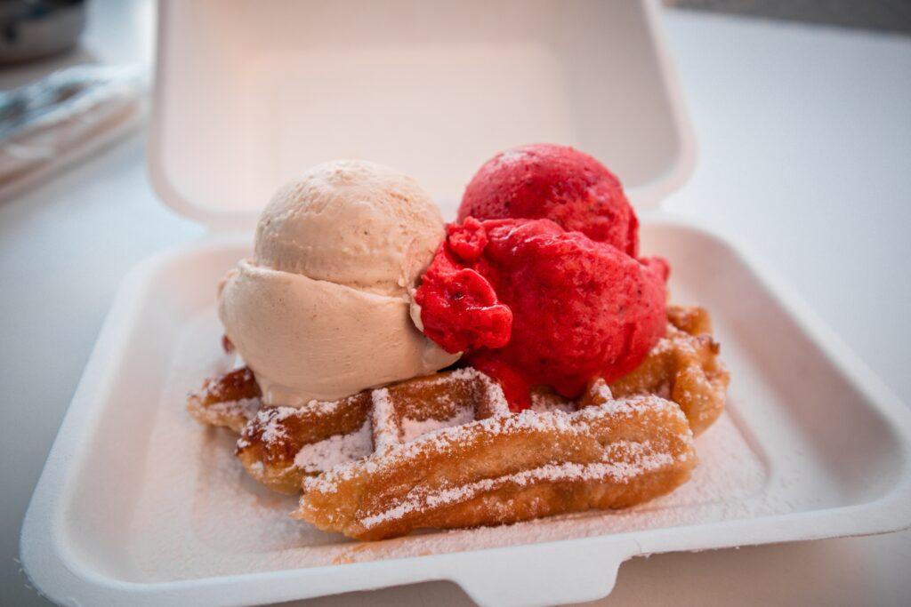 Destructive invention - styrofoam holding waffle and ice-cream 