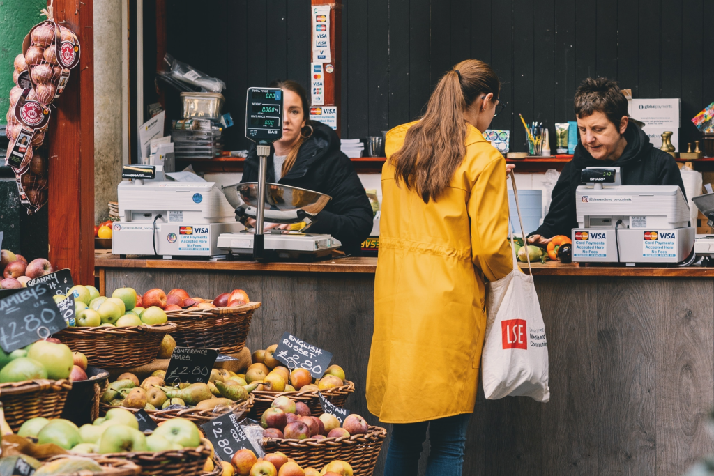 eco-friendly lifestyle buying produce at local market